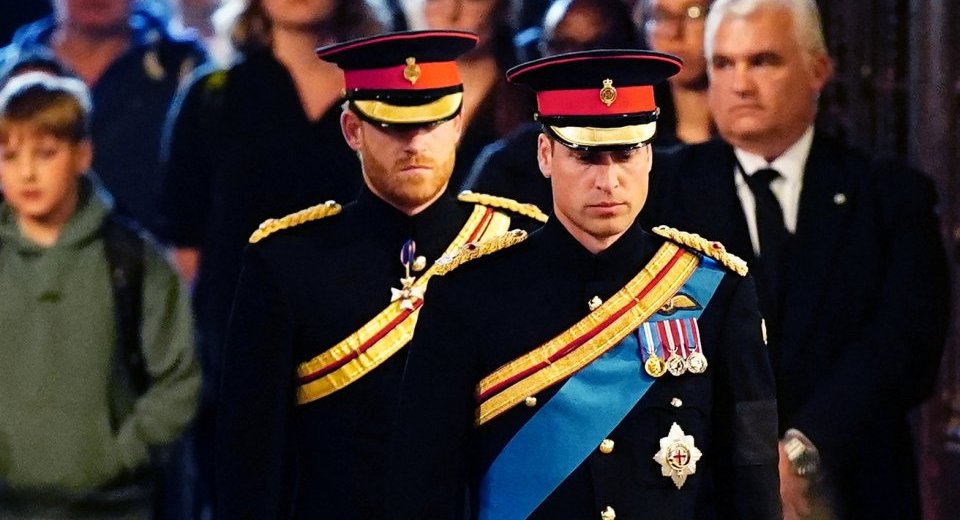 Prince William and Prince Harry don uniform in vigil by queen’s coffin